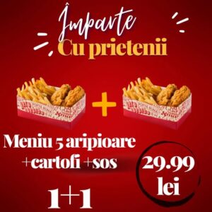 1+1 Meniu 5 aripioare picante cu cartofi